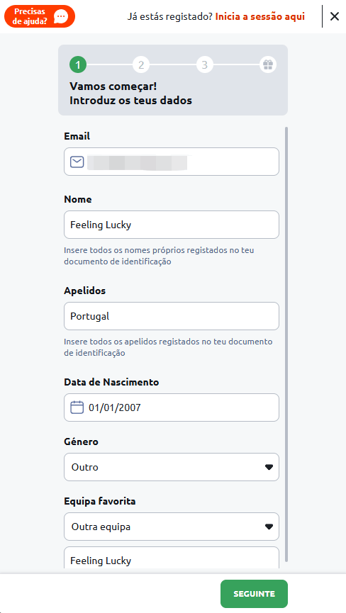 Criar conta na Betano
