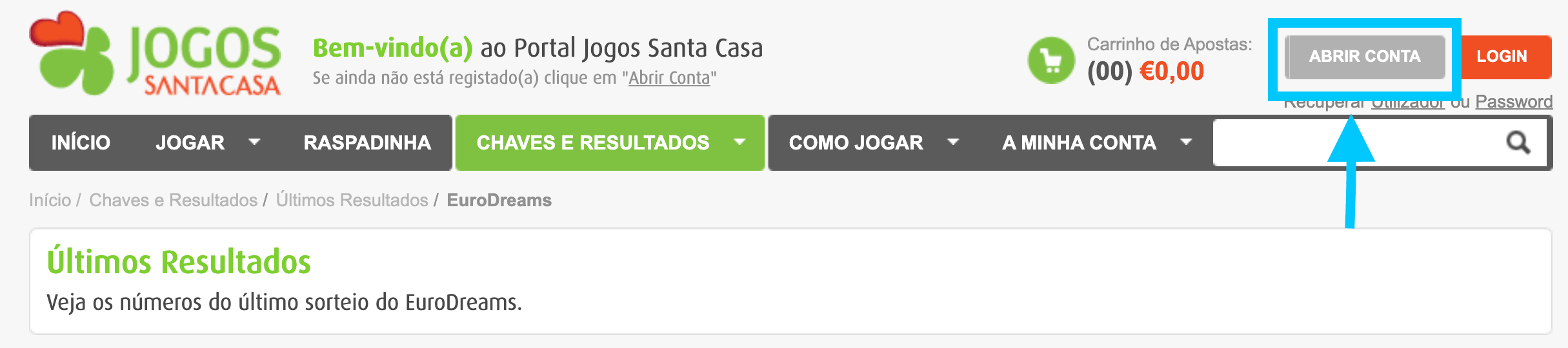Abrir conta nos Jogos Santa Casa