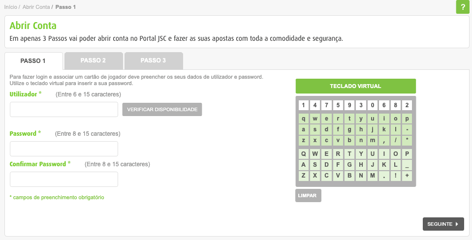 Criar conta nos Jogos Santa Casa